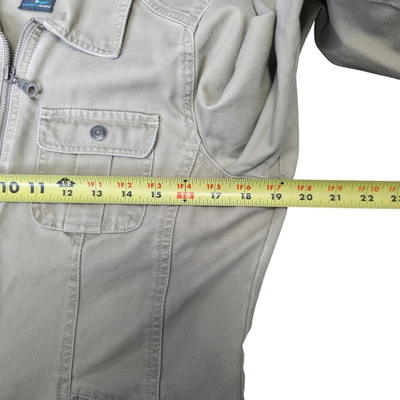 French Cuff Women's Khaki Utility Jacket‎ Medium Cotton Zip Front Pockets - Picture 3 of 8